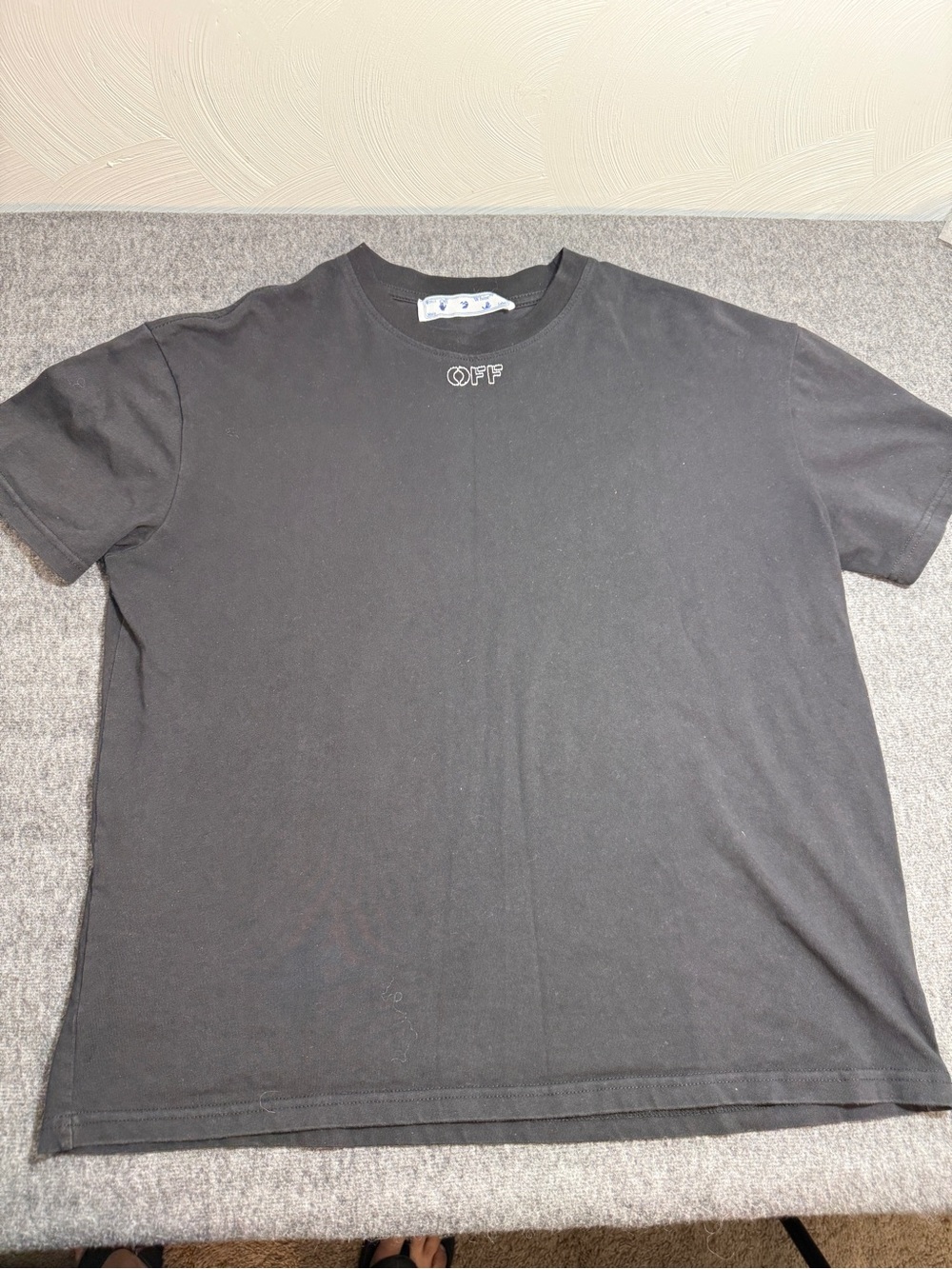 Off-White Black Short Sleeve Crewneck Tee with Subtle Neck Logo